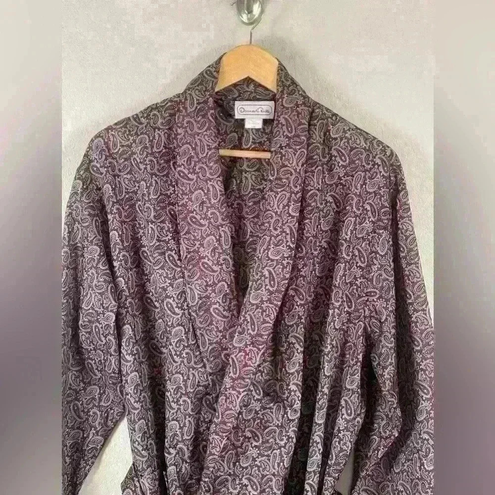 Oscar de la Renta Vintage Maroon and Navy Paisley Robe Men’s size L/XL - Picture 2 of 7